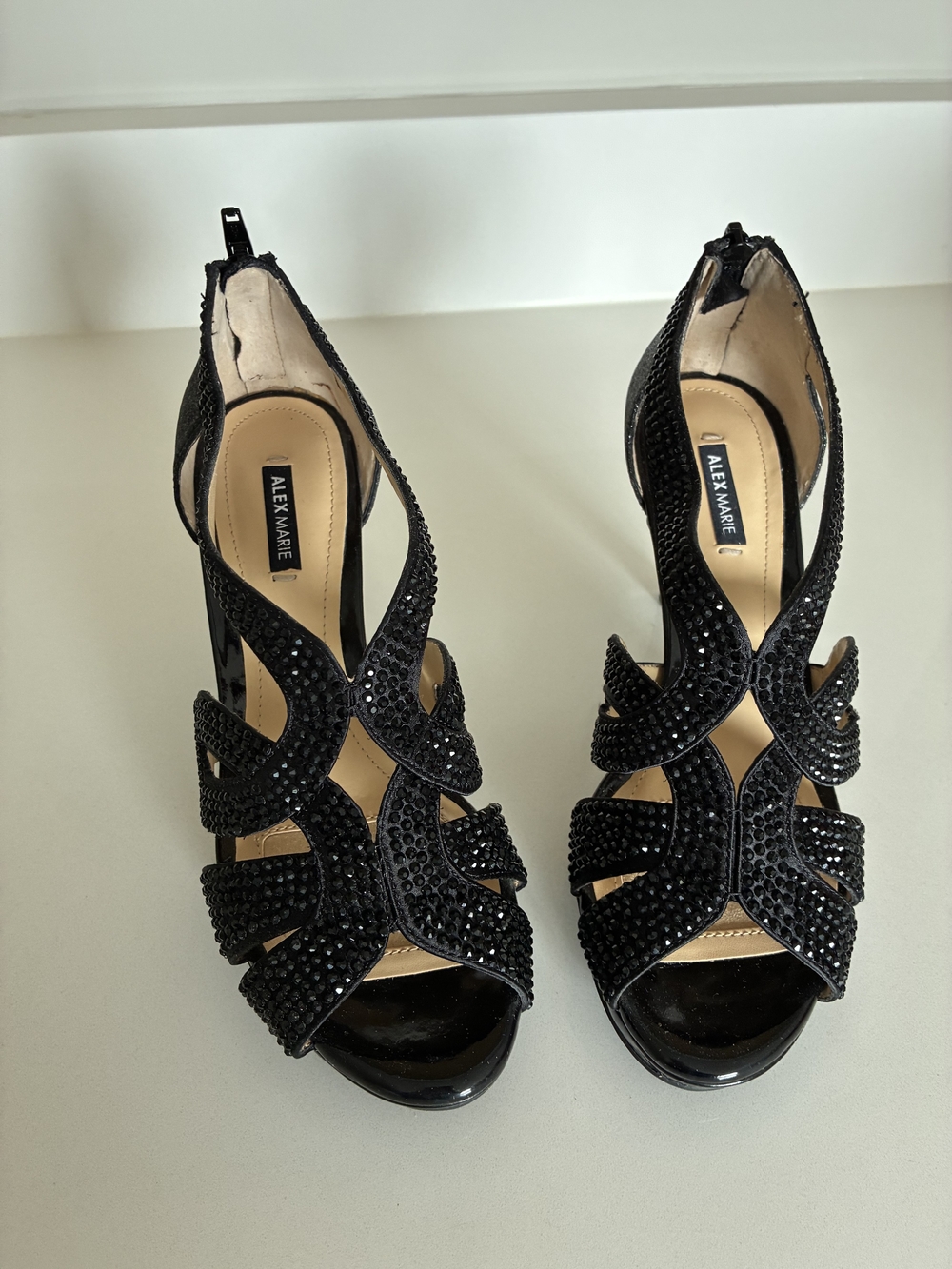 Alex Marie Black Rhinestone Evening Heels